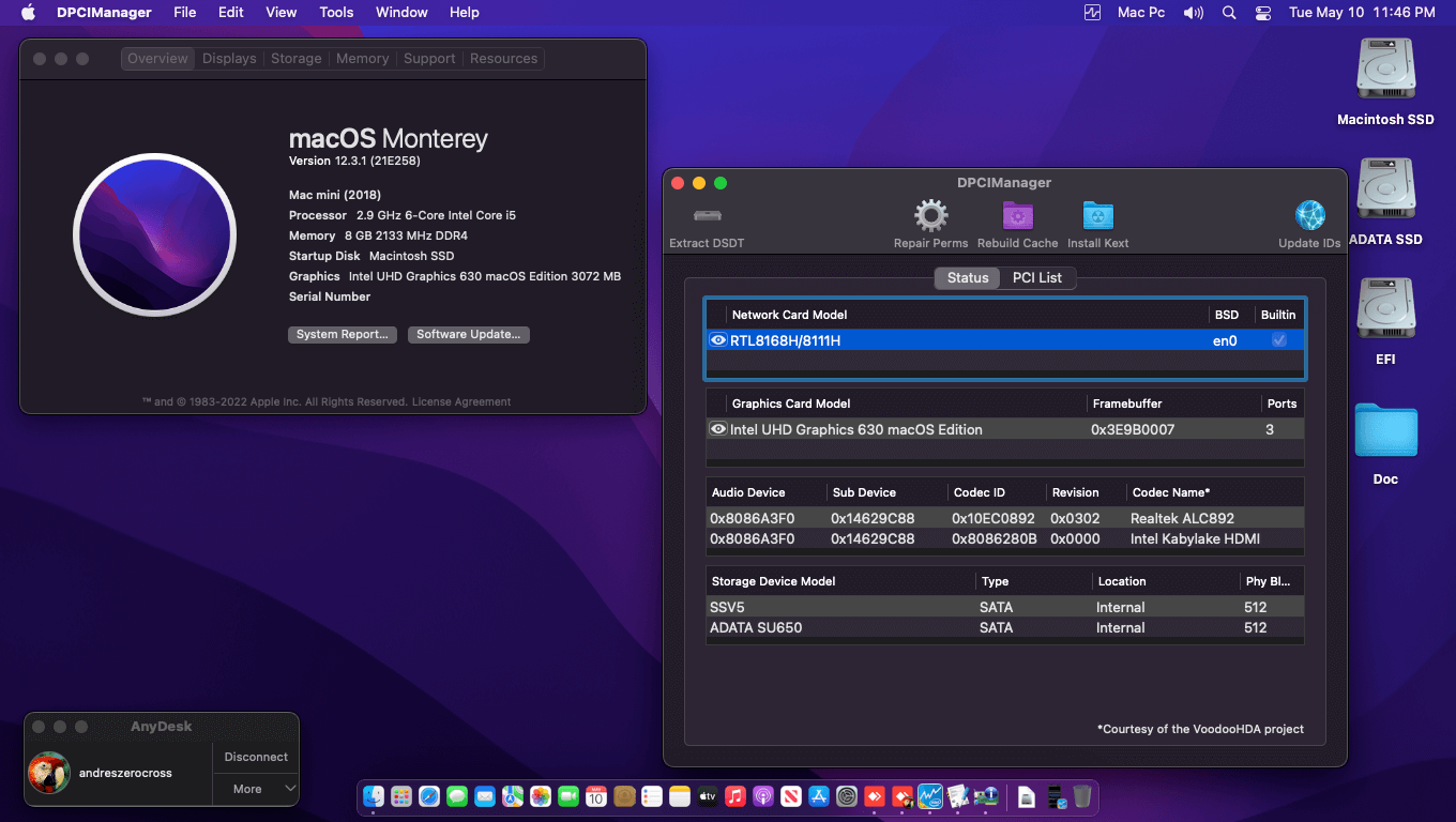Success Hackintosh macOS Monterey 12.3.1 Build 21E258 in MSI B460M Pro + Intel Core i5 10400